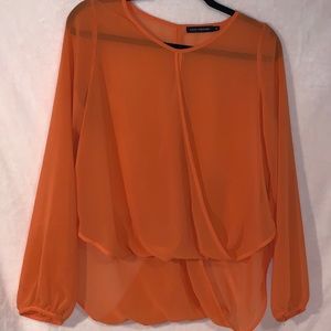 Long sleeve see through orange blouse